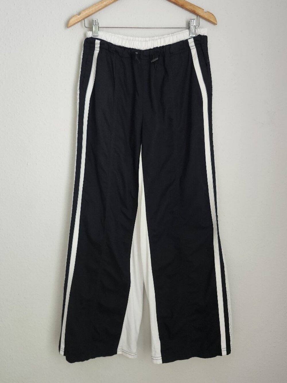 Anthropologie DAILY PRACTICE Side-Stripe Black & White Wide Leg Track Pants S